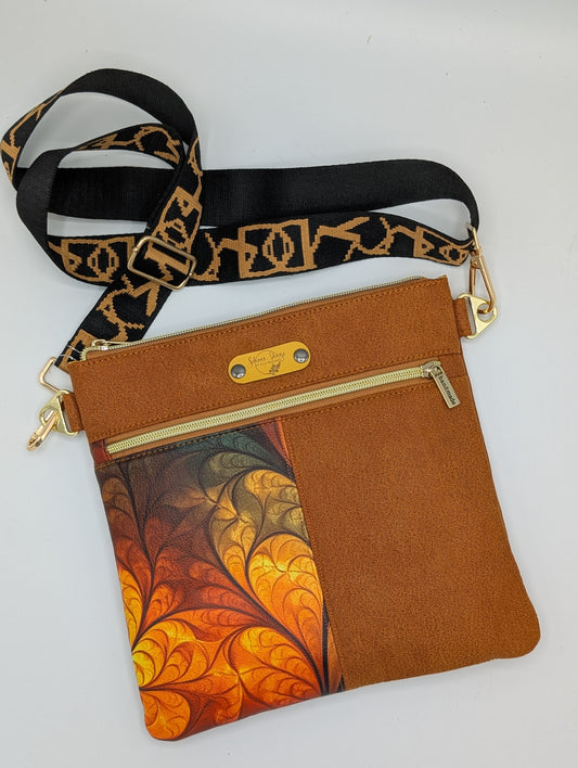 City-Bag "Golden Leaves" - Velour- und Glattkunstleder