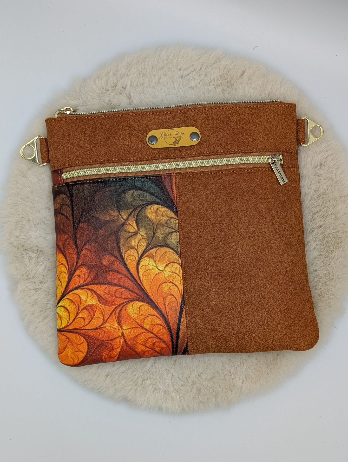 City-Bag "Golden Leaves" - Velour- und Glattkunstleder