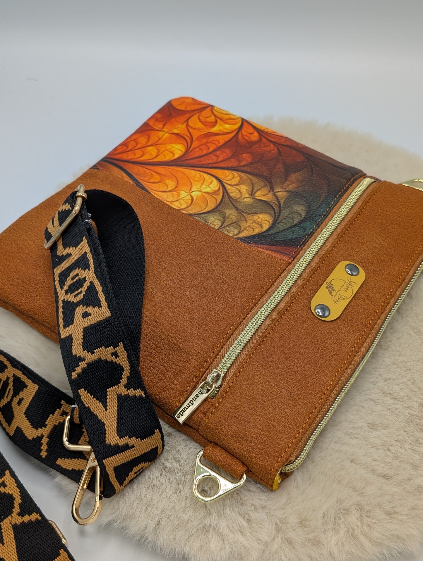 City-Bag "Golden Leaves" - Velour- und Glattkunstleder
