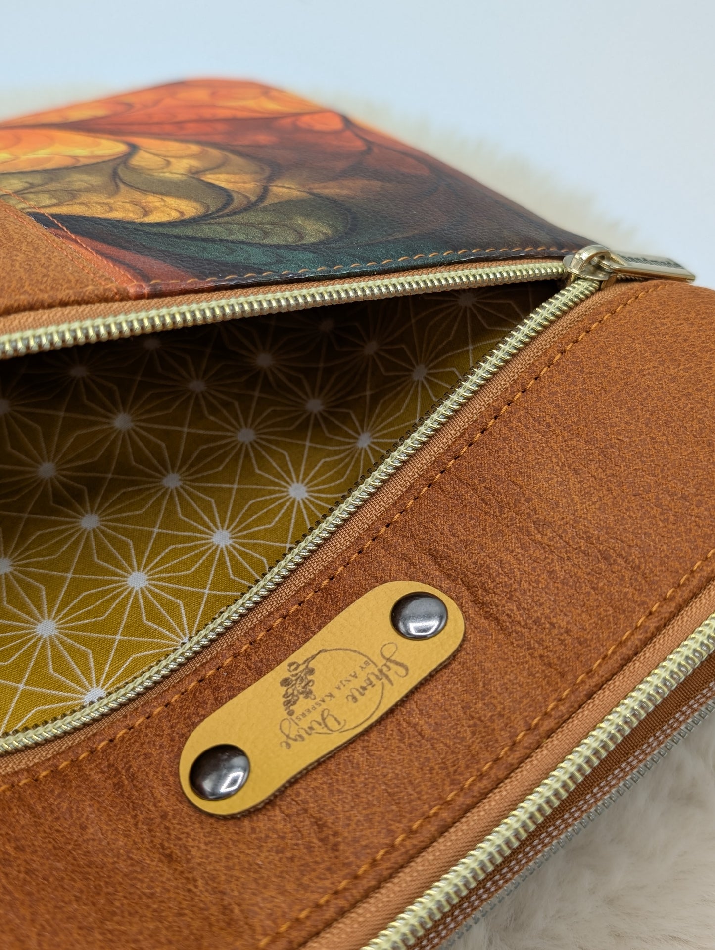 City-Bag "Golden Leaves" - Velour- und Glattkunstleder
