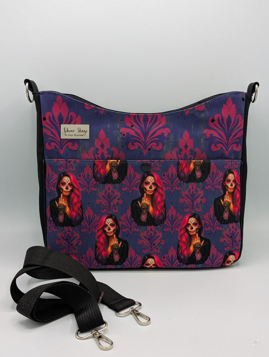 Sugar Skull Schultertasche – Pink & Purple Gothic Style
