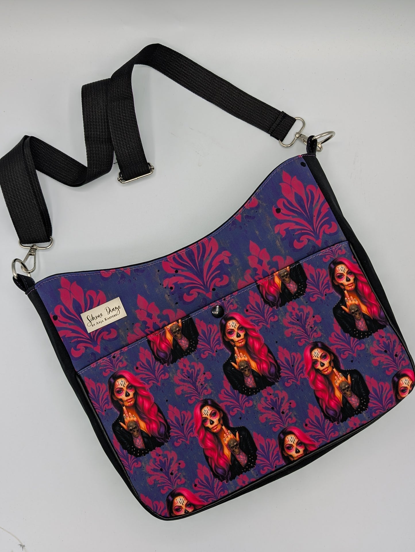 Sugar Skull Schultertasche – Pink & Purple Gothic Style