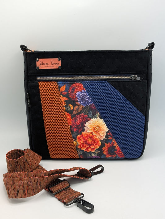 City-Bag Clara – Handgenähte Umhängetasche aus Samtstepper | Unikat mit Blumenmuster