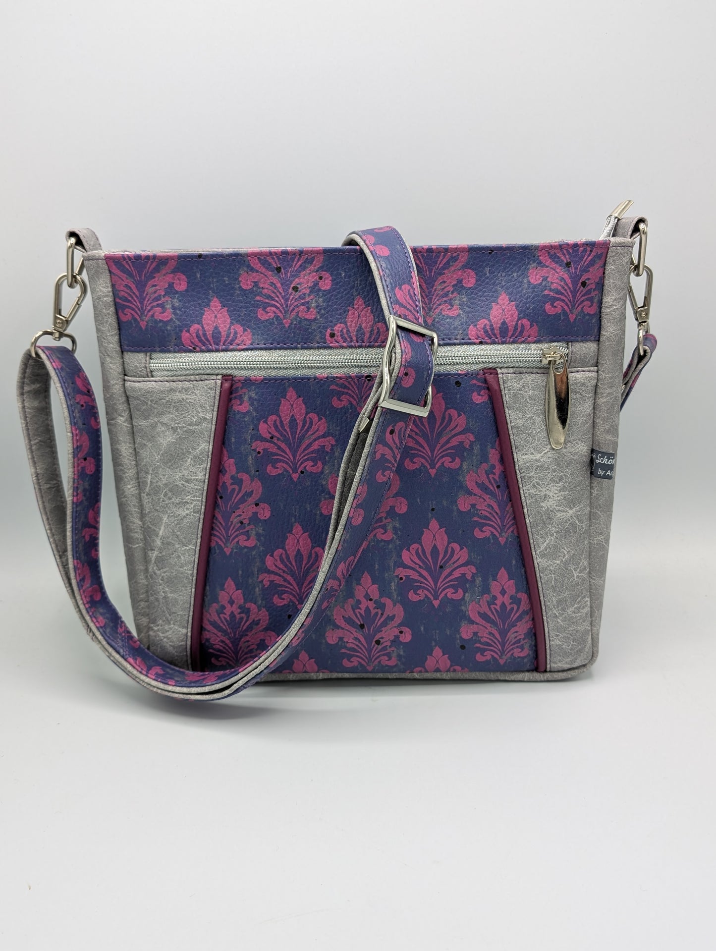Handgefertigte Umhängetasche im Vintage-Damast-Design – Crossbody Bag mit Reißverschlussfächern & verstellbarem Gurt