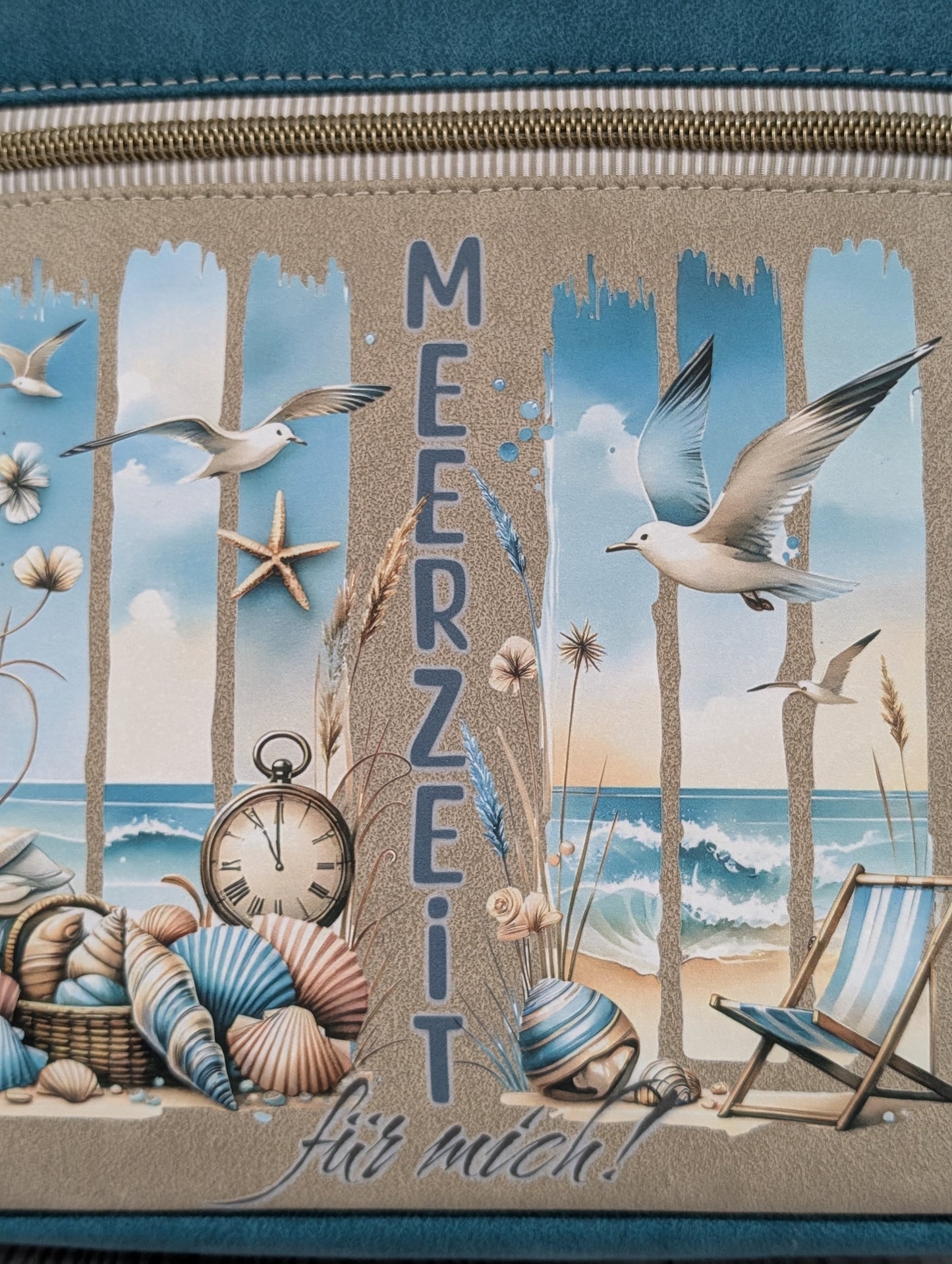 Handgenähte Umhängetasche aus Kunstleder – "Meerzeit für mich!" | Maritime Schultertasche