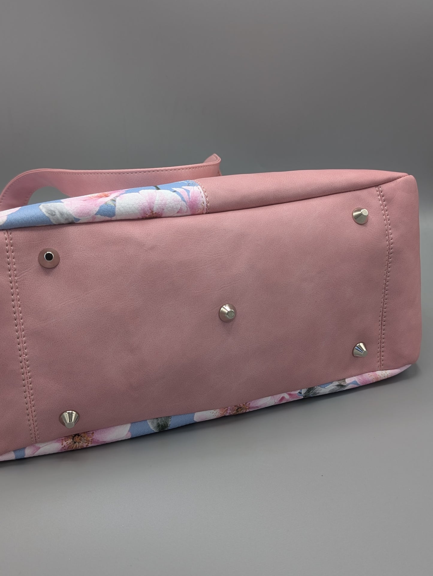 Rosa Tote Bag / Schultertasche mit Blumen-Design – Handmade Look