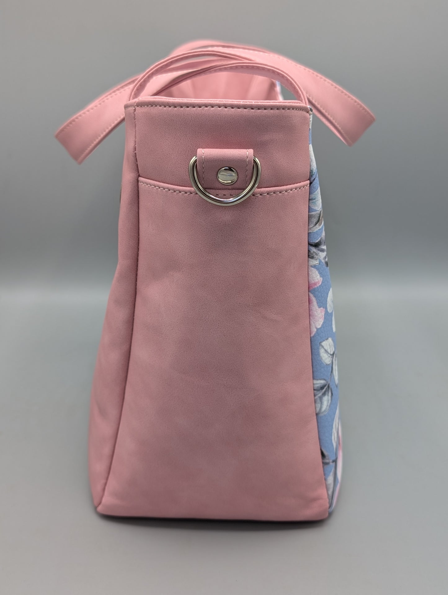 Rosa Tote Bag / Schultertasche mit Blumen-Design – Handmade Look