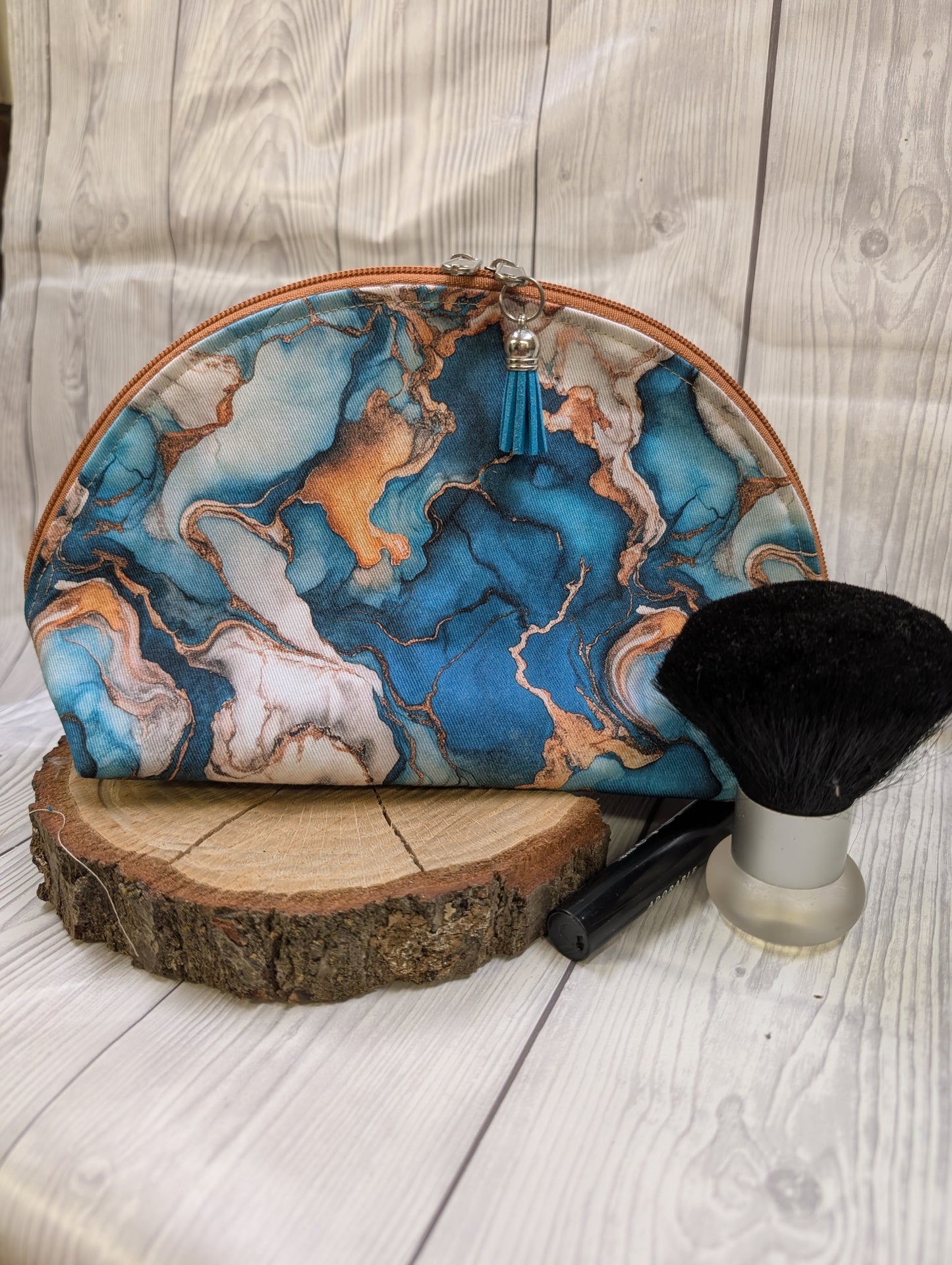 Handgemachte Kosmetiktasche "Ocean Marble" – Gabardine & wasserabweisendes Innenfutter