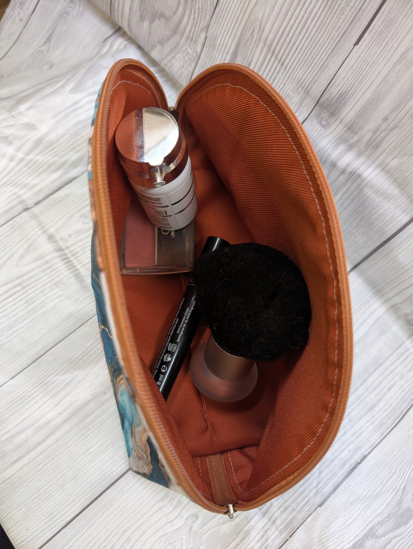 Handgemachte Kosmetiktasche "Ocean Marble" – Gabardine & wasserabweisendes Innenfutter