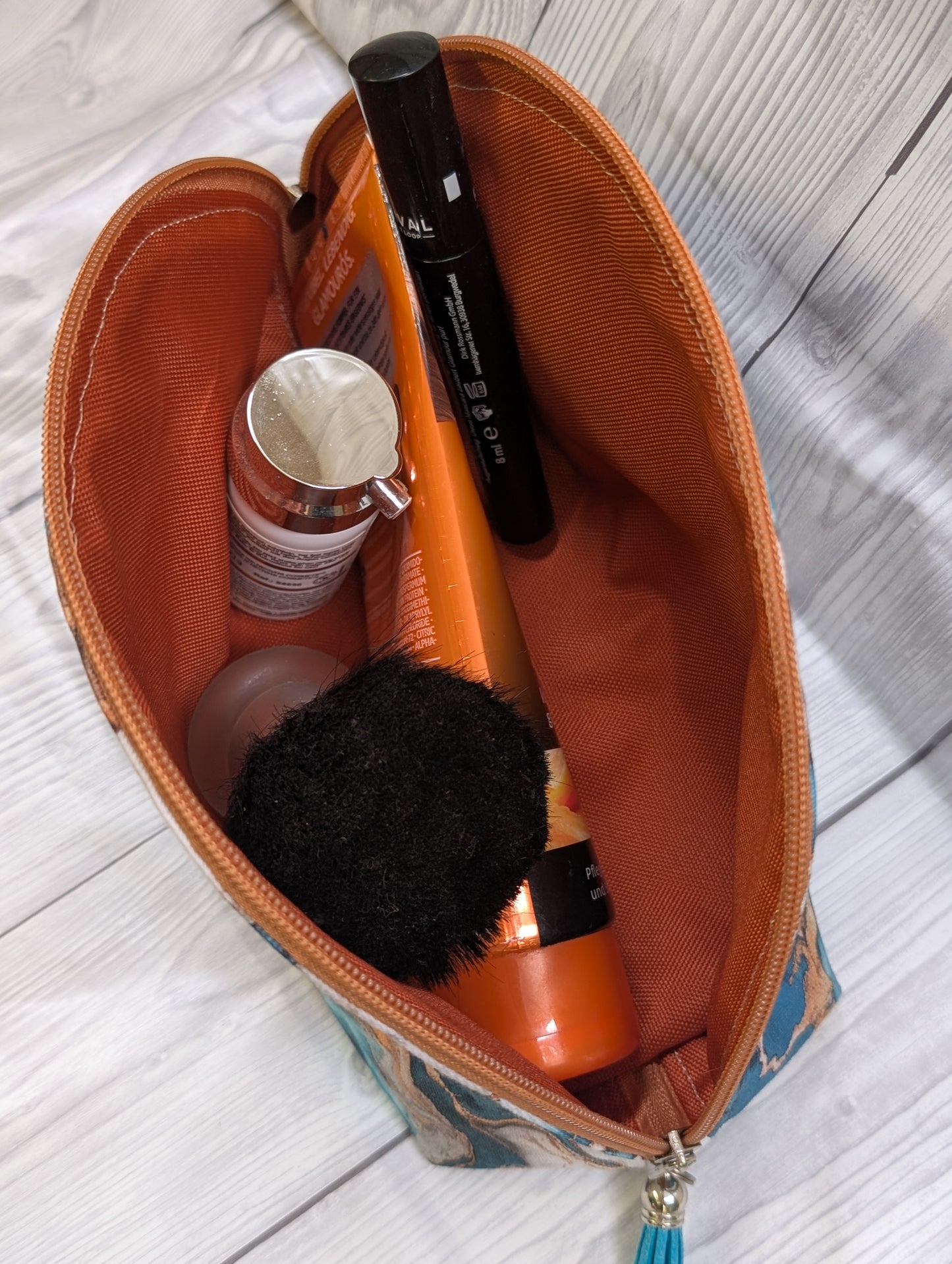 Handgemachte Kosmetiktasche "Ocean Marble" – Gabardine & wasserabweisendes Innenfutter