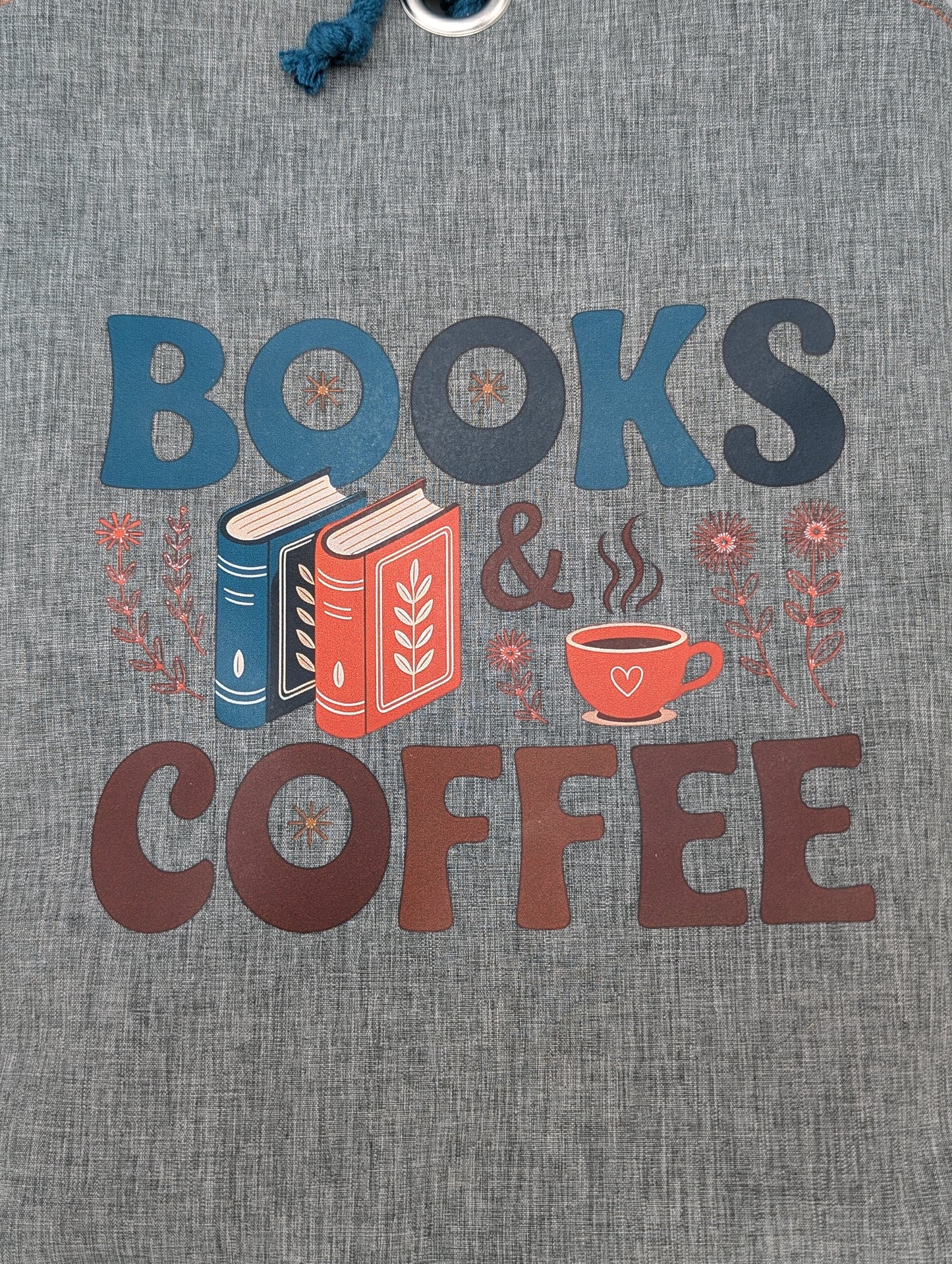 Büchertasche "Books & Coffee" – Handgemachte Buchhülle aus Softshell