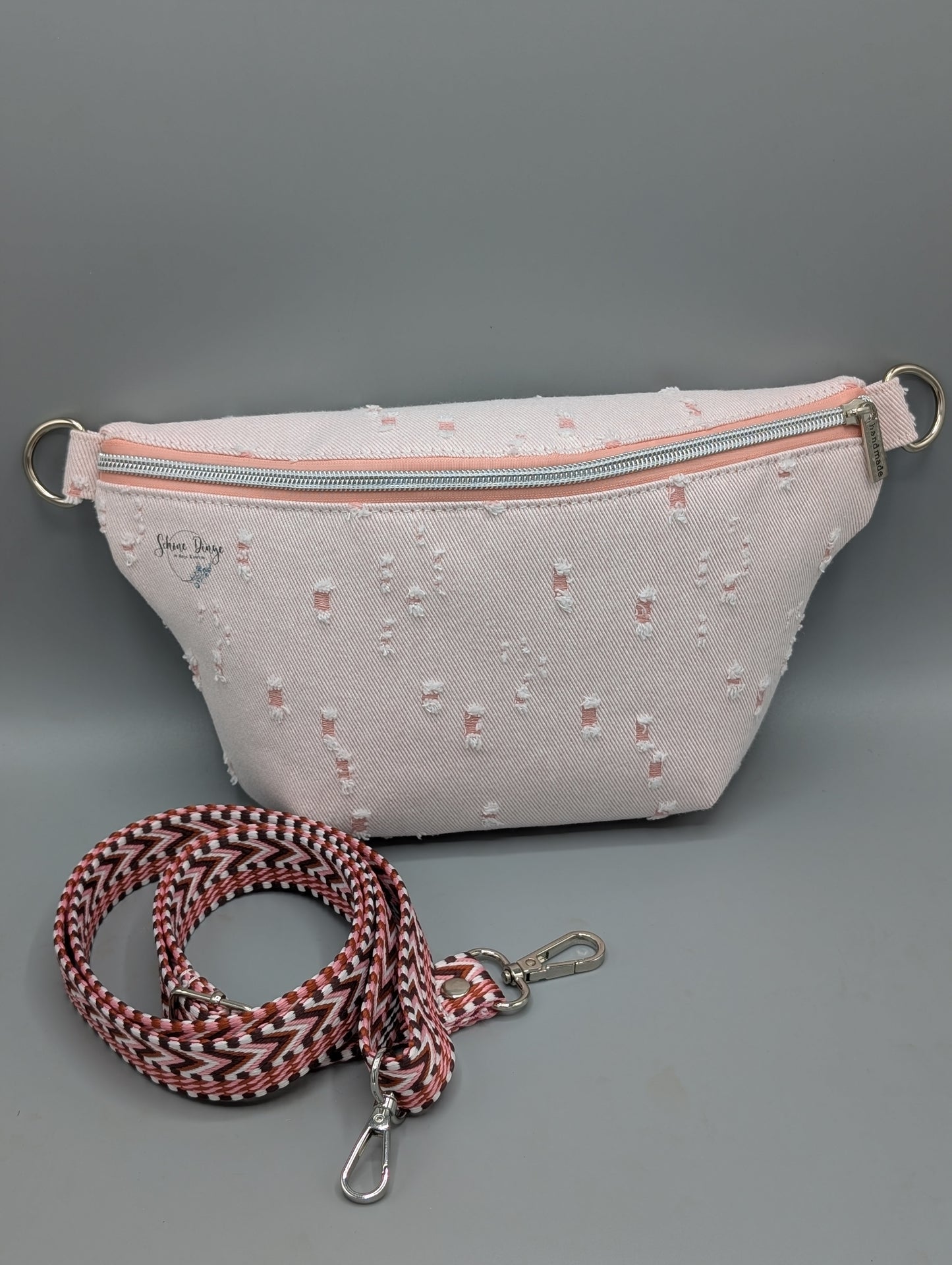 Crossbody- & Bauchtasche „Rosé“ – handgemacht in Rosa & Beige