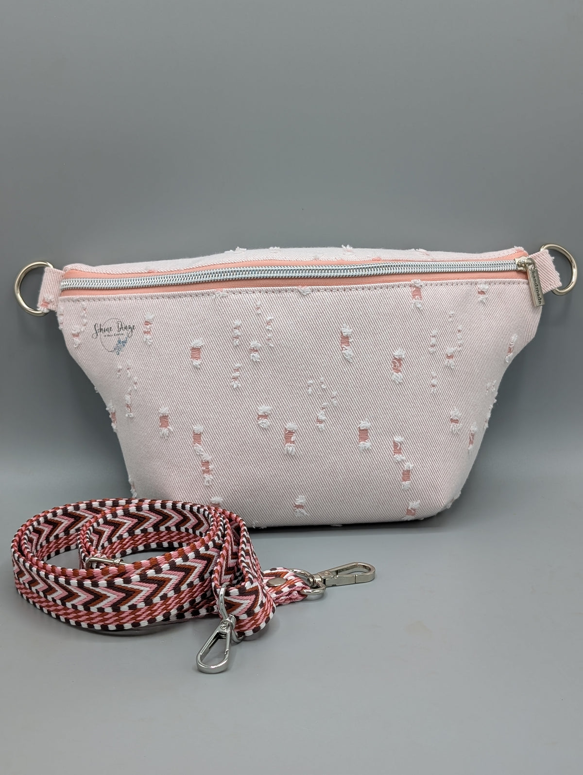 Crossbody- & Bauchtasche „Rosé“ – handgemacht in Rosa & Beige