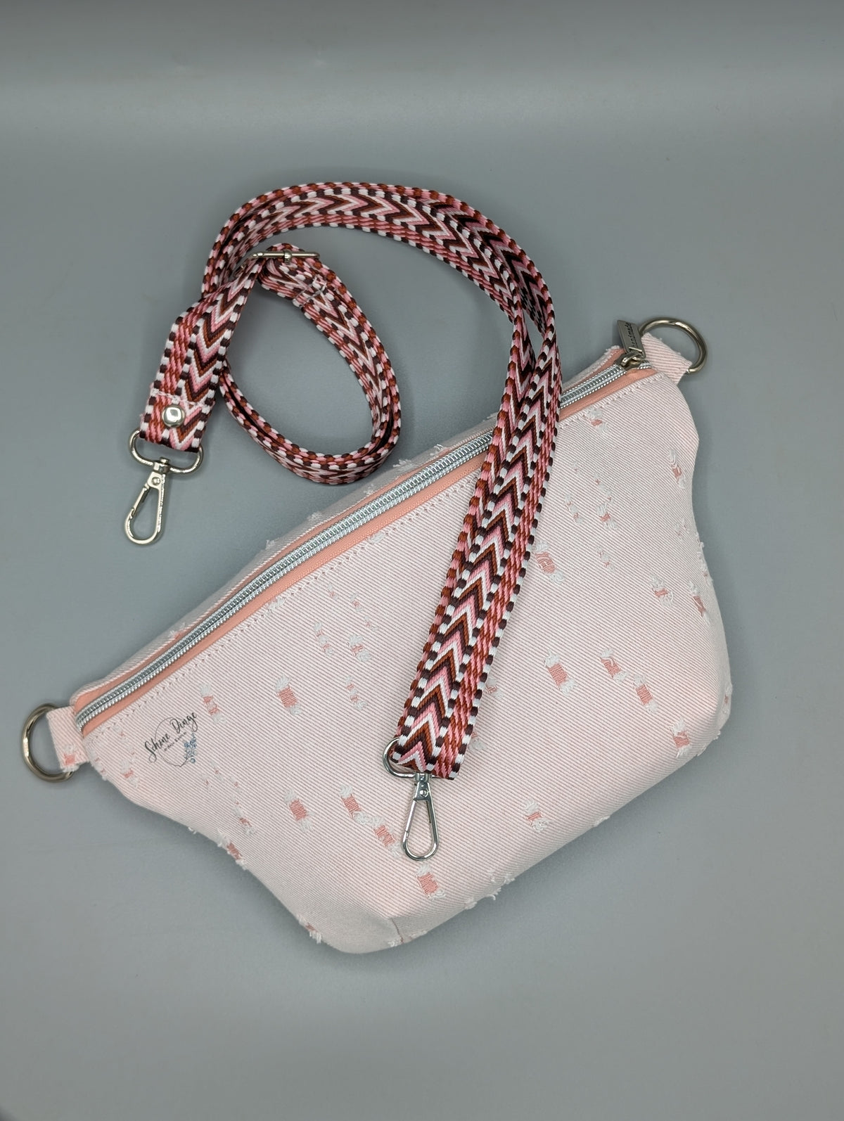 Crossbody- & Bauchtasche „Rosé“ – handgemacht in Rosa & Beige