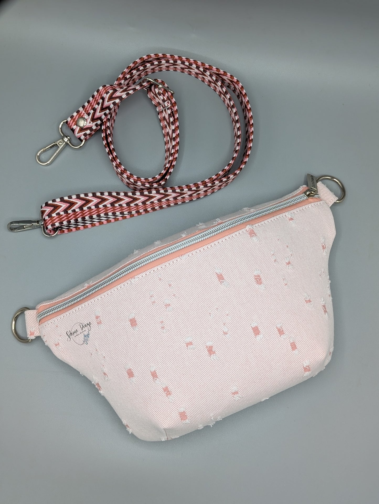Crossbody- & Bauchtasche „Rosé“ – handgemacht in Rosa & Beige